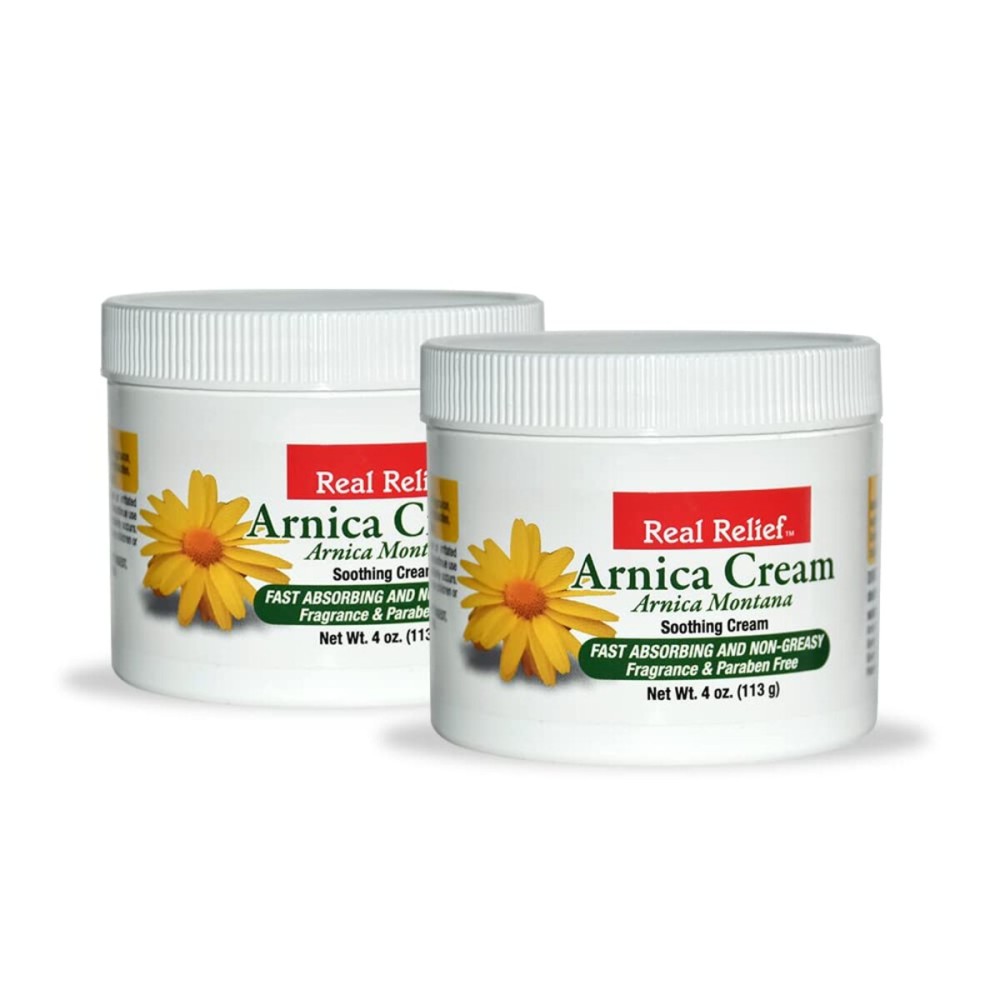 Real Relief Arnica Cream, Natural, Soothing, Non Greasy and Unscented for Muscle Soreness, Bumps and Bruises, 4 oz (Pack of 2)