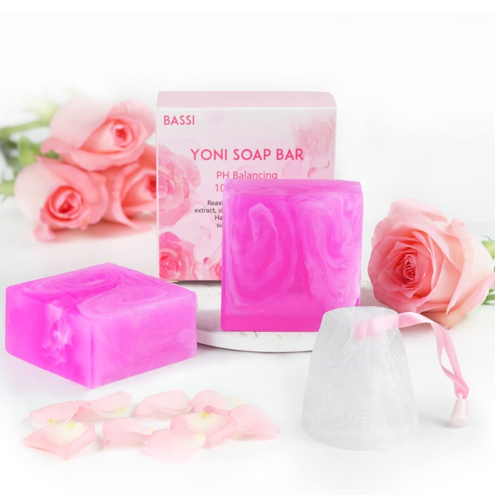 Yoni Soap Bars Vaginal Wash 2 PCS, 100% Natural Organic Bar for Women Ph Balance Yoni Wash Vaginial Deodorants Vaginal Care Soap with Foaming Net, Vagina Soap Feminine Wash 3.53 OZ