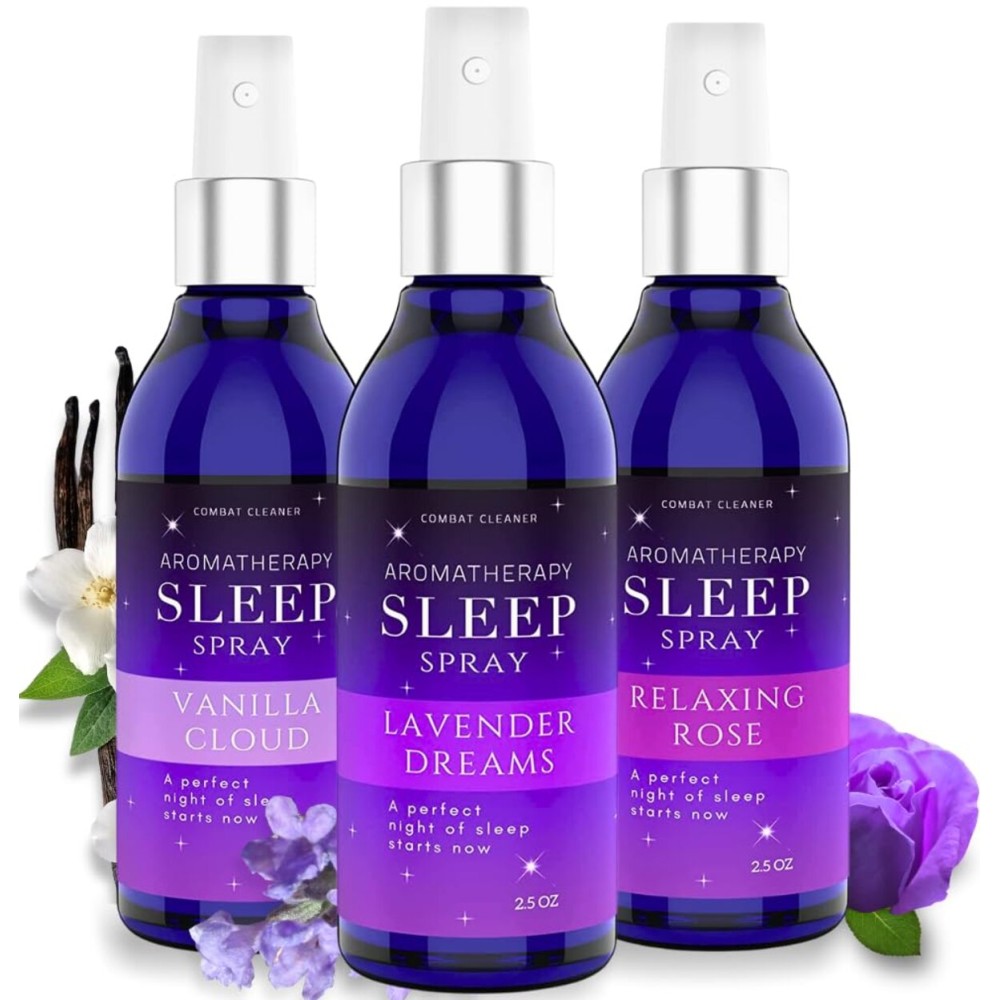 Pillow Sleep Spray Mist for Deep Sleep | Help Stress & Anxiety Relief Aid | (Pack of 3) Calming Lavender, Vanilla, Rose Mist | by Combat Cleaner