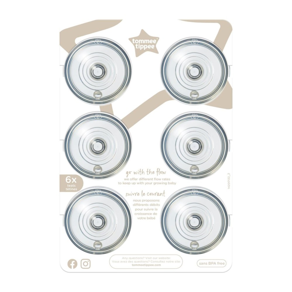 Tommee Tippee Natural Start Baby Bottle Nipples, Breast-Like for A Natural Latch, Anti-Colic Valve, Soft Silicone, Fast Flow, 6+ Months, Pack of 6