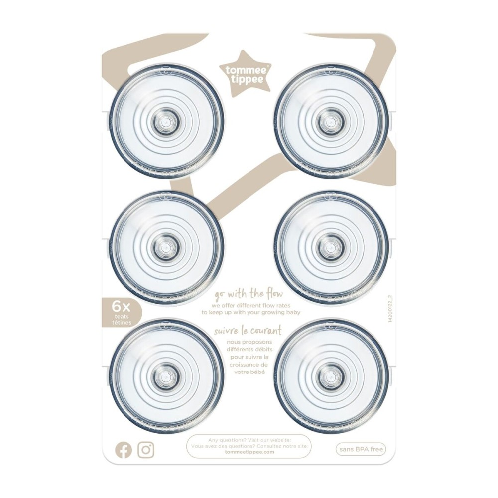 Tommee Tippee Advanced Anti-Colic Baby Bottle Nipples, Breast-Like for A Natural Latch, Soft Silicone, Medium Flow, 3+ Months, Pack of 6