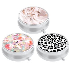 3 Pack Pill Box, Small Pill Case for Purse & Pocket, Cute Travel Medicine Organizer, Portable Medicine Container Holder to Hold Vitamins, Medication, Fish Oil & Supplement, Pink Flowers Leopard
