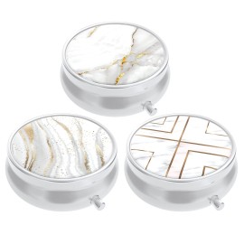 3 Pack Pill Box, Small Pill Case for Purse & Pocket, Cute Travel Medicine Organizer, Portable Medicine Container Holder to Hold Vitamins, Medication, Fish Oil & Supplement, White Marble