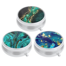 3 Pack Pill Box, Small Pill Case for Purse & Pocket, Cute Medicine Organizer Travel Pillbox, Portable Pill Container Holder to Hold Vitamins, Medication, Fish Oil & Supplements, Teal Ocean Marble