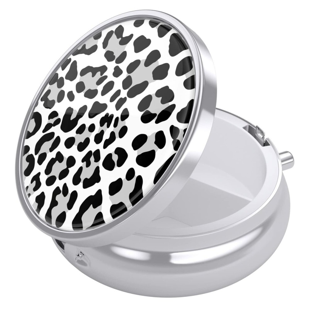Nipichsha Pill Box, Small Pill Case for Purse & Pocket, Cute Travel Medicine Organizer, Portable Medicine Container Holder to Hold Vitamins, Medication, Fish Oil & Supplement, White Leopard