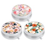 3 Pack Pill Box, Small Pill Case for Purse & Pocket, Cute Travel Medicine Organizer, Portable Medicine Container Holder to Hold Vitamins, Medication, Fish Oil & Supplement, Pink White Flowers