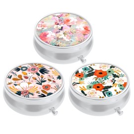3 Pack Pill Box, Small Pill Case for Purse & Pocket, Cute Travel Medicine Organizer, Portable Medicine Container Holder to Hold Vitamins, Medication, Fish Oil & Supplement, Pink White Flowers