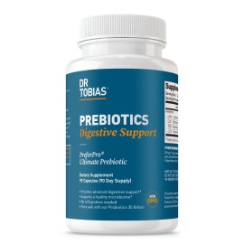 Dr. Tobias Prebiotics Digestive Support, Advanced Prebiotic Supplement for Gut Health, Immune Function & Boost for Probiotics for Women & Men, Vegan, Non-GMO, 90 Capsules, 90 Servings