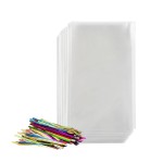 Prestee 200 Pack Clear Plastic Cellophane Bags - 6x8 with 4 Twist Ties, Candy & Cookie Bags, Treat & Gift Bags (Pack of 200)