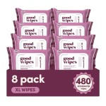 goodwipes Flushable Butt Wipes Made with Vitamin E & Aloe - Soft & Gentle Wet Wipe Dispenser for Home Use, Septic & Sewer Safe - Largest Adult Toilet Towelettes - Rosewater, 480 Count (8 Packs)