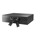 BLK&WH Large Gift Box with Ribbon 13.5x9x4.1 Inches, Black Gift Box with Lid Large, Groomsman Proposal Box, Luxury Magnetic Box for Presents (Glossy Black)