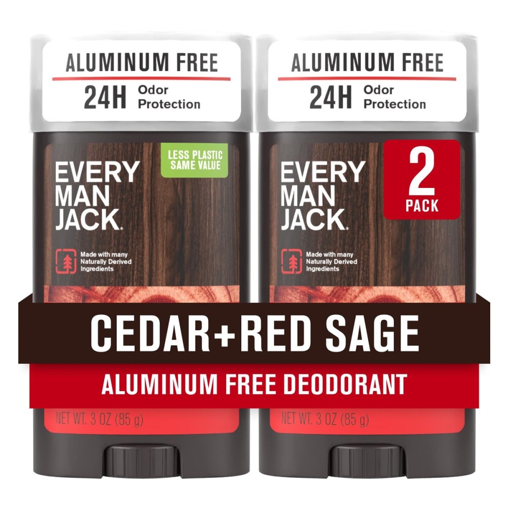 Every Man Jack Cedar + Red Sage Mens Deodorant - Stay Fresh with Aluminum Free Deodorant For all Skin Types - Odor Crushing, Long Lasting, with Naturally Derived Ingredients - 3oz (2 Pack)
