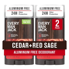 Every Man Jack Cedar + Red Sage Mens Deodorant - Stay Fresh with Aluminum Free Deodorant For all Skin Types - Odor Crushing, Long Lasting, with Naturally Derived Ingredients - 3oz (2 Pack)