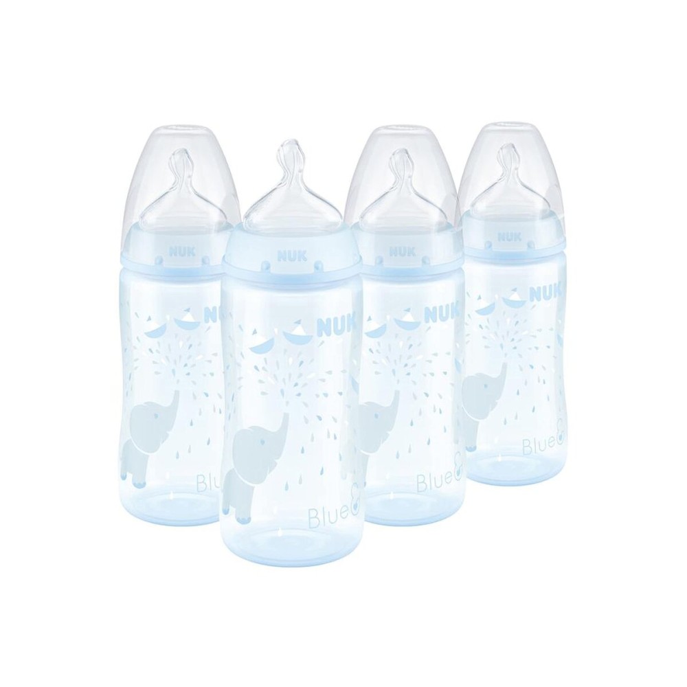NUK Smooth Flow Anti Colic Baby Bottle, 10 oz, 4 Pack, Blue Elephant,4 Count (Pack of 1)