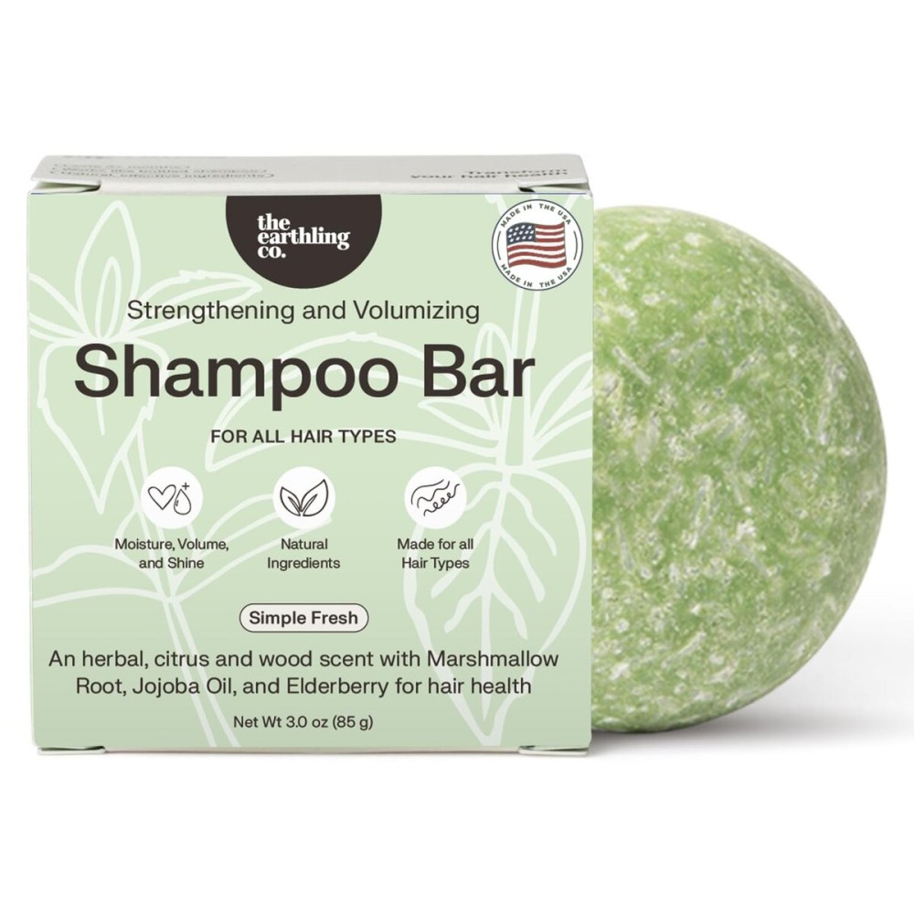 The Earthling Co. Shampoo Bar - Promote Hair Growth, Strengthen & Volumize All Hair Types - Paraben & Sulfate Free formula with Natural, Vegan Ingredients for Dry Hair (Simple Fresh, 3 oz)