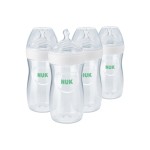 NUK Simply Natural Baby Bottle with SafeTemp, Anti-Colic Vent, and Slow Flow Nipple for Natural Feeding, 9 oz., 4-Pack