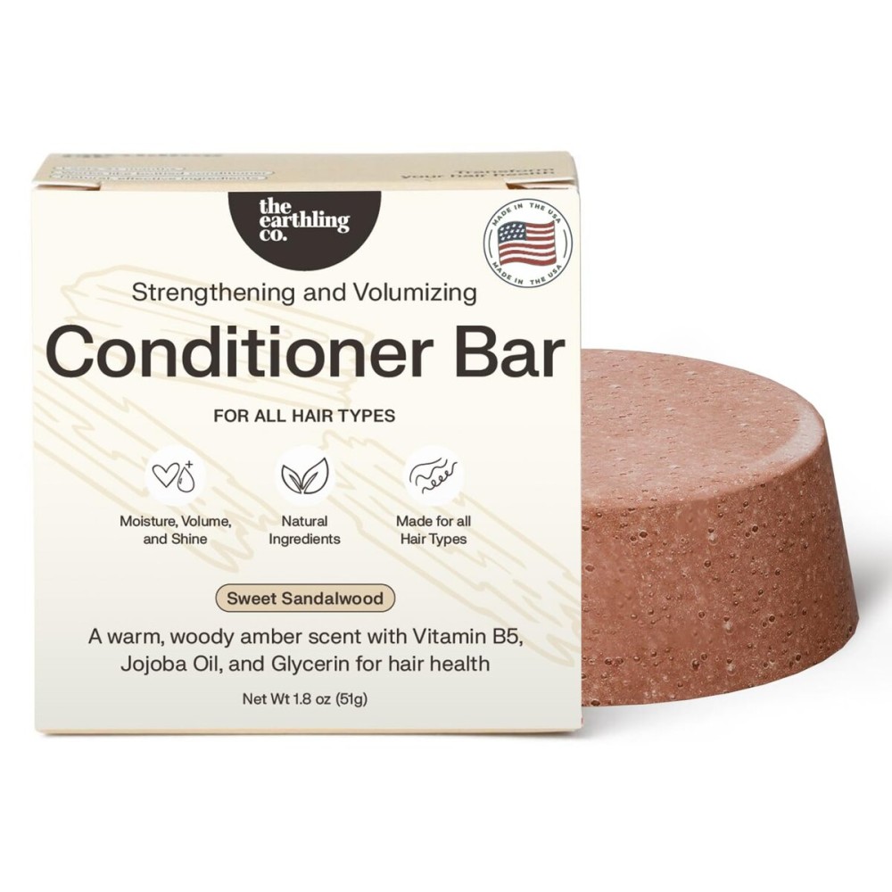 The Earthling Co. Conditioner Bar - Promote Hair Growth, Strengthen & Moisturize All Hair Types - Paraben & Sulfate Free formula with Natural Ingredients for Dry Hair (Sweet Sandalwood, 1.8 oz)