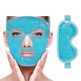 ZNCUETD Cooling Ice Face Eye Mask for Reducing Puffiness, Bags Under Eyes,Sinus,Redness,Pain Relief,Dark Circles, Migraine,Hot/Cold Pack with Soft Plush Backing (Blue(1* Eye Mask+1*Face Mask))