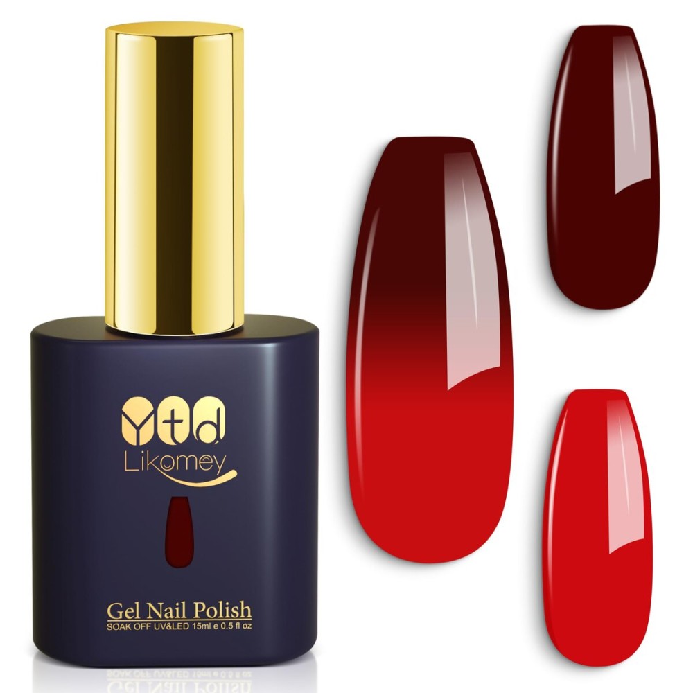 YTD Likomey Color Changing Gel Nail Polish,15ml Red To Brown Mood Temperature Change Colors Ombre Thermal Salon Home Nail Art Manicur Fall Winter UV Color Varnish,WB14