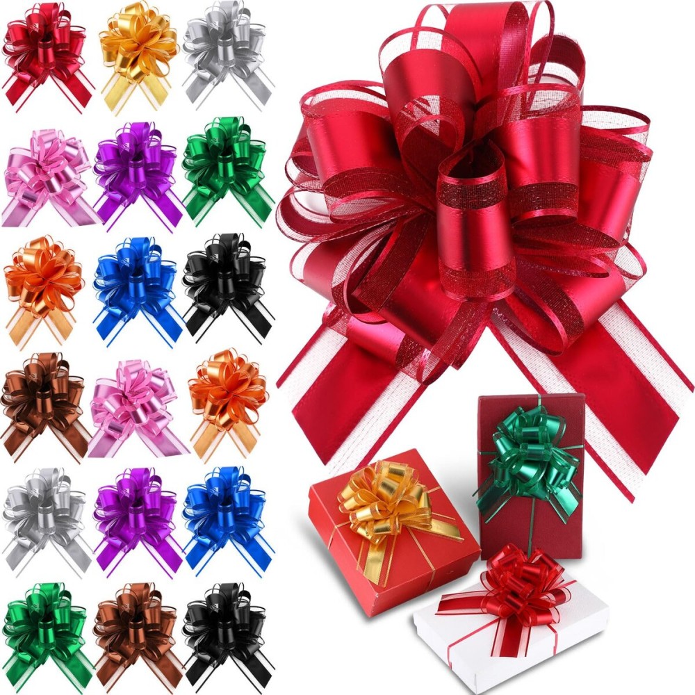 WILLBOND 20 Pieces 6 Inch Pull Bows Gift Wrapping Ribbon Pull Bows for Christmas Wedding Baskets Valentine Multicolor Wrap Accessory for Gift Present Holiday Decor(Multi Color)