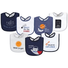 Hudson Baby Unisex Baby Cotton Terry Drooler Bibs with Fiber Filling, Galactic Explorer, One Size