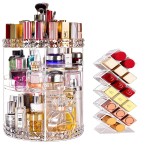 V-HANVER Makeup Organizer Combo - 360 Rotating Makeup Organizer with 7 Adjustable Layers Acrylic Skincare Organizer Large Cosmetic Display Case Clear Perfume Organizer with Makeup Lipstick Holder