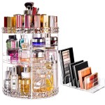 V-HANVER Makeup Organizer Combo - 360 Rotating Makeup Organizer with 7 Adjustable Layers Acrylic Skincare Organizer Large Cosmetic Display Case Clear Perfume Organizer with Makeup Palette Organizer