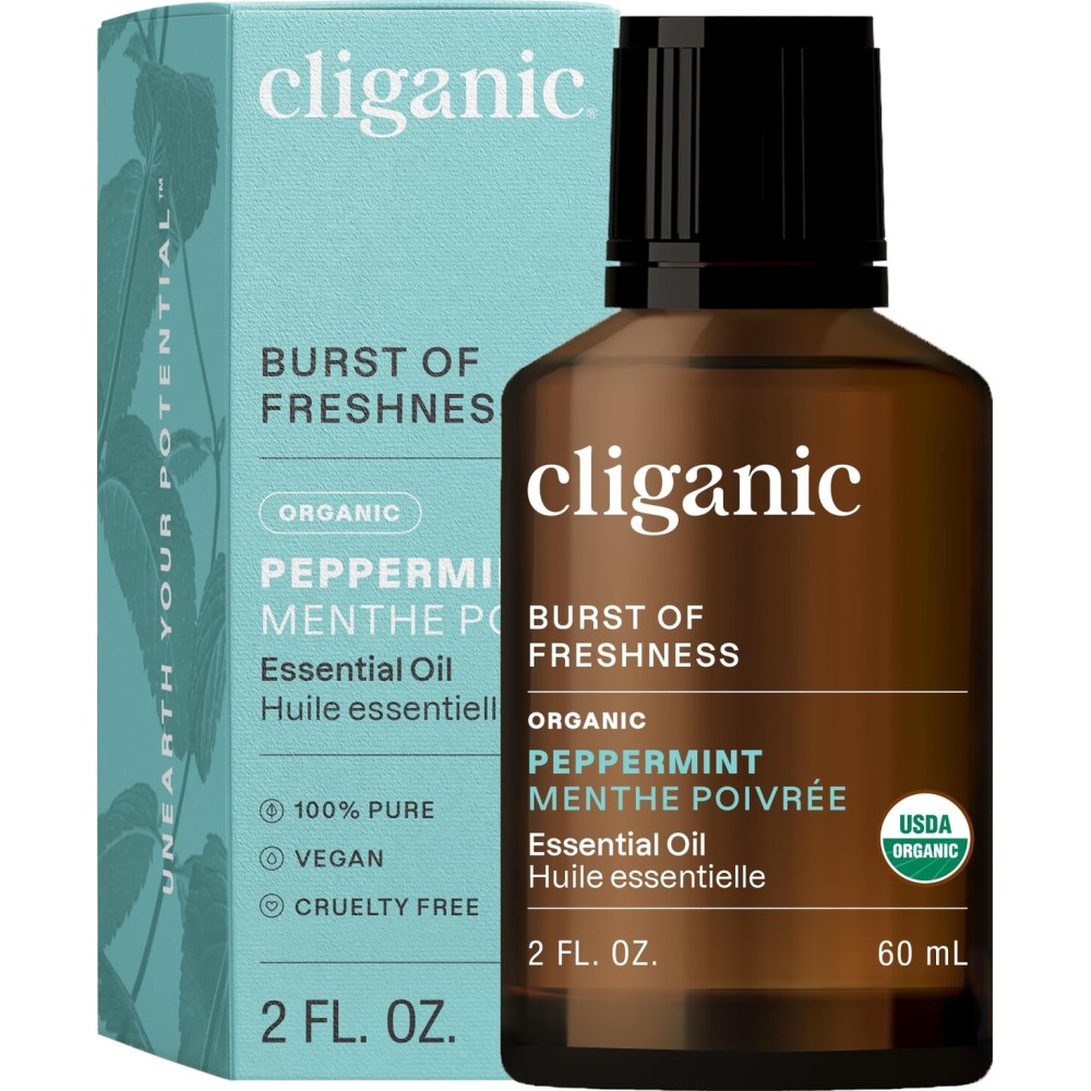 Cliganic Organic Peppermint Essential Oil - 100% Pure Natural for Aromatherapy Diffuser | Non-GMO Verified (Packaging May Vary)