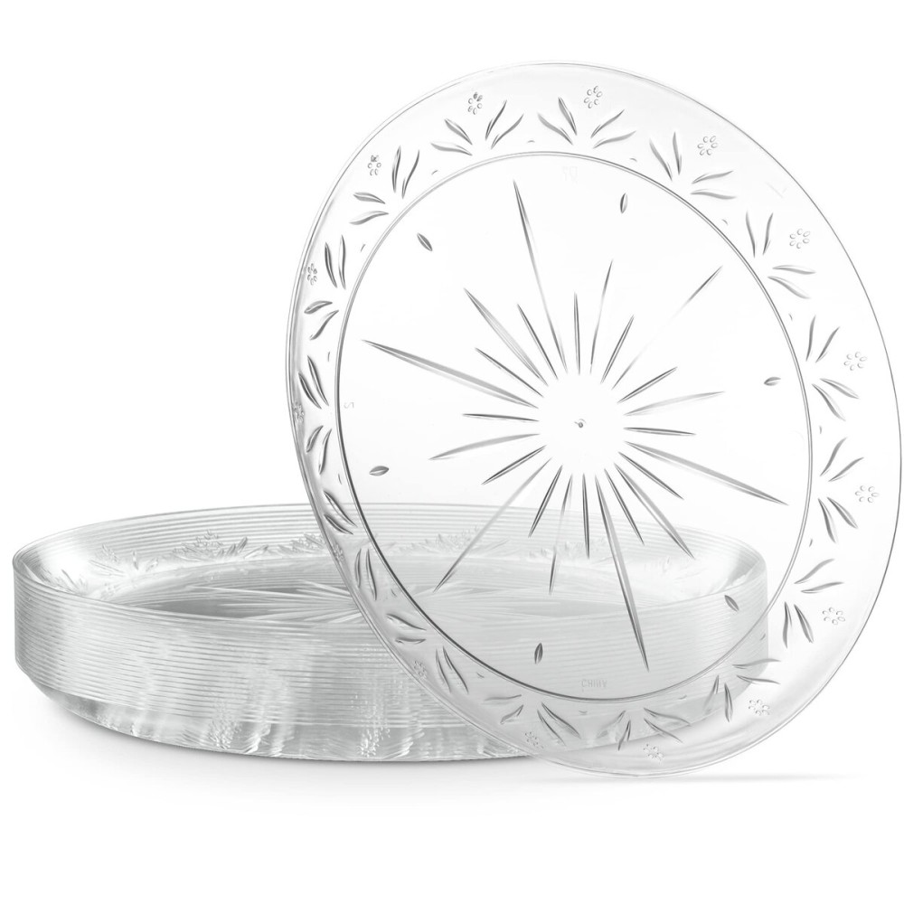 PLASTICPRO 9\'\' inch Premium Heavy Weight Crystal Clear Disposable Hard Plastic Dinnerware Party Plate Pack of 40