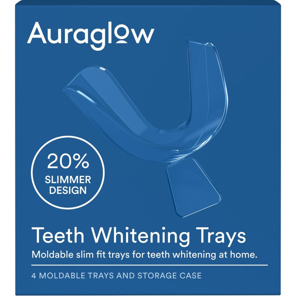 Auraglow Teeth Whitening Trays, Moldable Mouth Trays for Teeth Whitening, 20% Slimmer Design for a Comfortable Fit, Includes 4 Mouth Trays with Storage Case