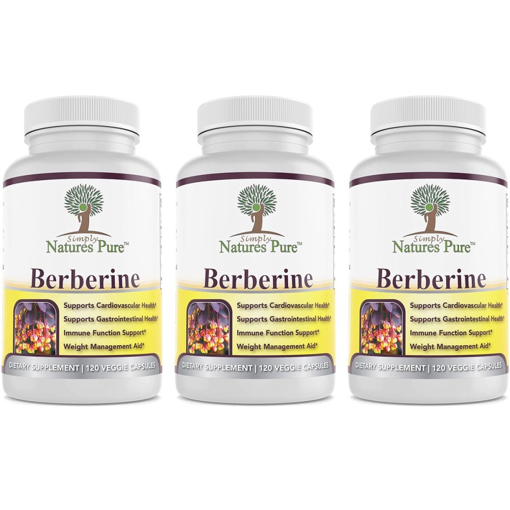 Simply Natures Pure Premium Berberine HCl 500mg - 120 Capsules - Cardiovascular Gastrointestinal Immune Support - Chromium Cinnamon (Pack of 3)