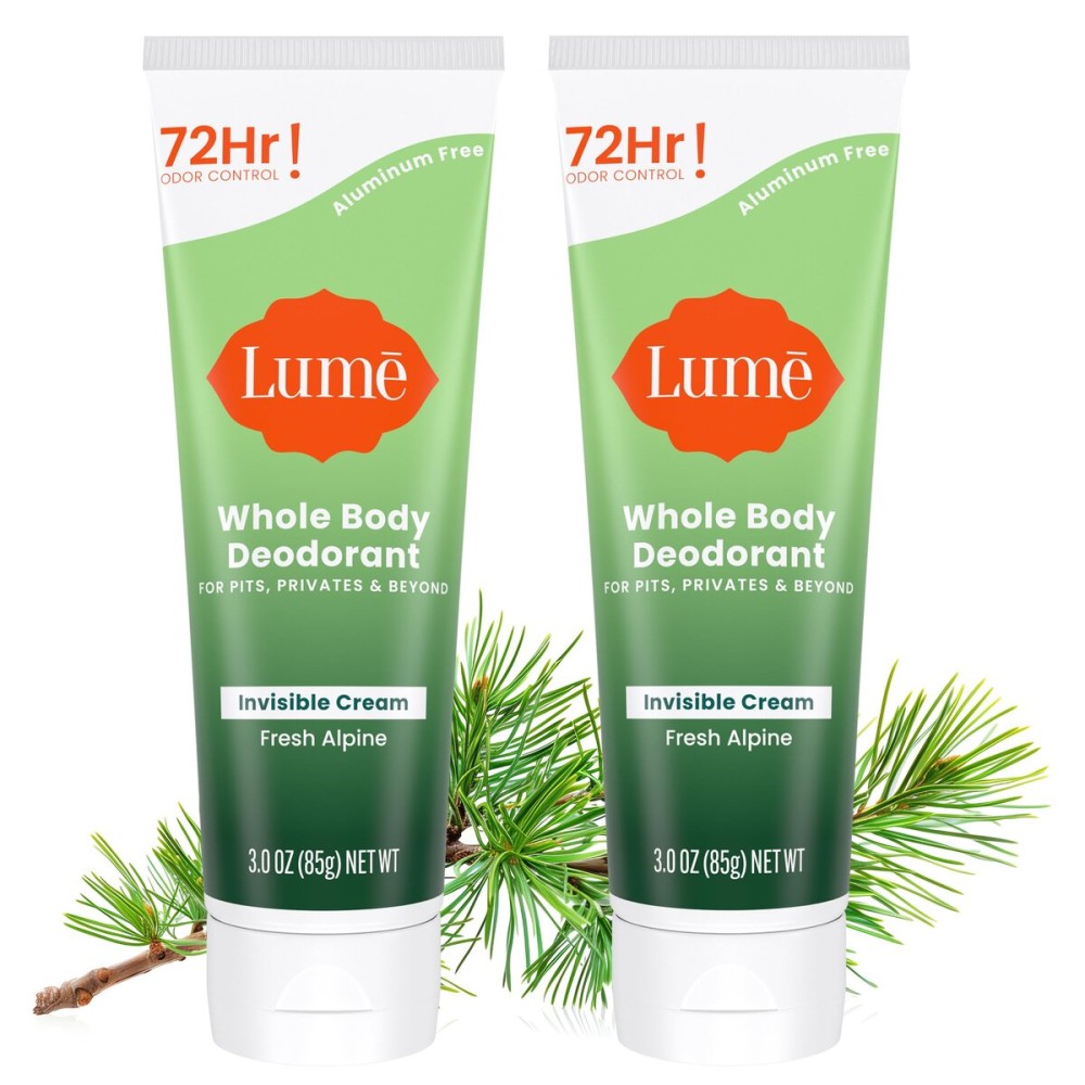 Lume Whole Body Deodorant - Invisible Cream Tube - 72 Hour Odor Control - Doctor Developed - Aluminum Free, Baking Soda Free and Skin Loving - 3.0 Ounce, (Pack of 2) (Fresh Alpine)