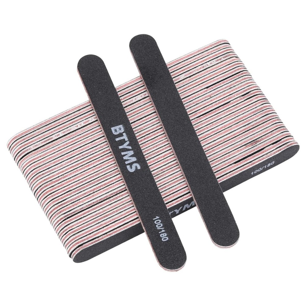 BTYMS 25 Count Nail Files for Acrylic Nails and Natural Nails 100/180 Grit Black Nail Buffers Double Sided Emery Boards Fingernail Files