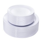 KIRE 60PCS White Disposable Plates - Heavy Duty White Plastic Plates for Party/Wedding - Include 30Pieces 10.25inch Dinner Plates and 30Pieces 7.5inch Dessert/Salad Plates
