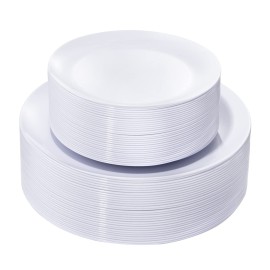 KIRE 60PCS White Disposable Plates - Heavy Duty White Plastic Plates for Party/Wedding - Include 30Pieces 10.25inch Dinner Plates and 30Pieces 7.5inch Dessert/Salad Plates