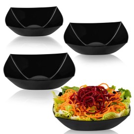 PLASTICPRO Disposable Square Serving Bowls, Party Snack or Salad Bowl, Plastic Black Pack of 4, 64 OUNCE, Black