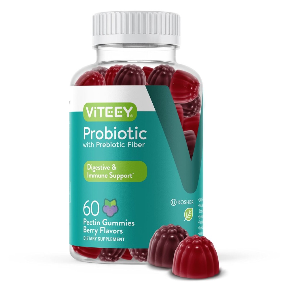 Viteey Probiotic Gummies with Prebiotics - Gut Health Supplements for Digestive Health - 2 Billion CFUs - Vegan, Gluten-Free - 60 Count