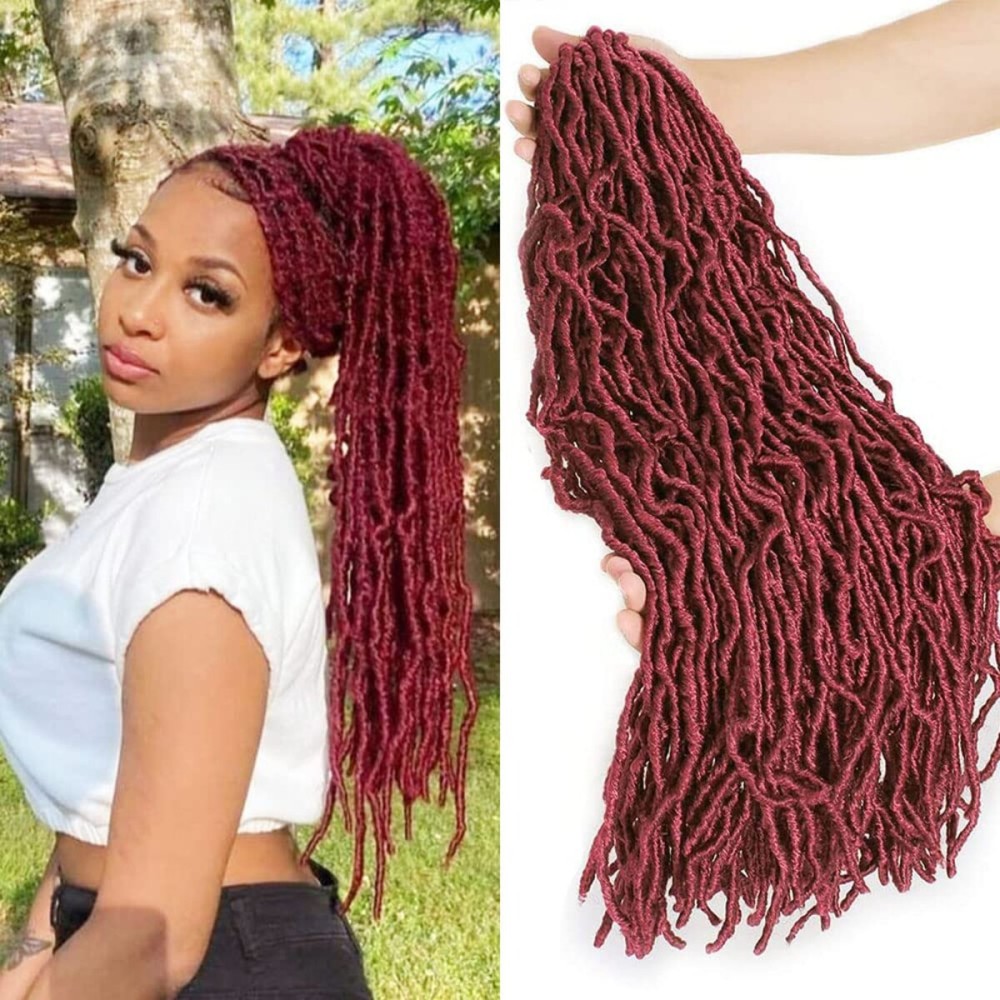 24 Inch 7 Packs Soft Locs Crochet Hair Red Color BUG Burgundy New Faux Locs Pre-looped Super Lightweight Synthetic Hair Braids For Black Women (24inch, 7packs, BUG)