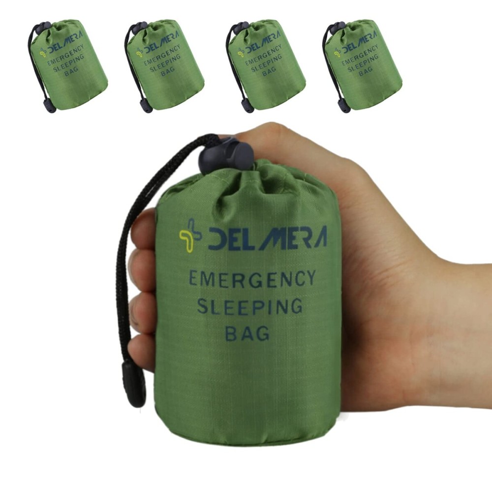 Delmera Emergency Sleeping Bag, Lightweight Survival Sleeping Bags Waterproof Thermal Emergency Blanket, Bivy Sack Survival Gear for Outdoor Adventure, Camping, Hiking, Green (Green- 4 Pack)