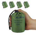 Delmera Emergency Sleeping Bag, Lightweight Survival Sleeping Bags Waterproof Thermal Emergency Blanket, Bivy Sack Survival Gear for Outdoor Adventure, Camping, Hiking, Green (Green- 4 Pack)