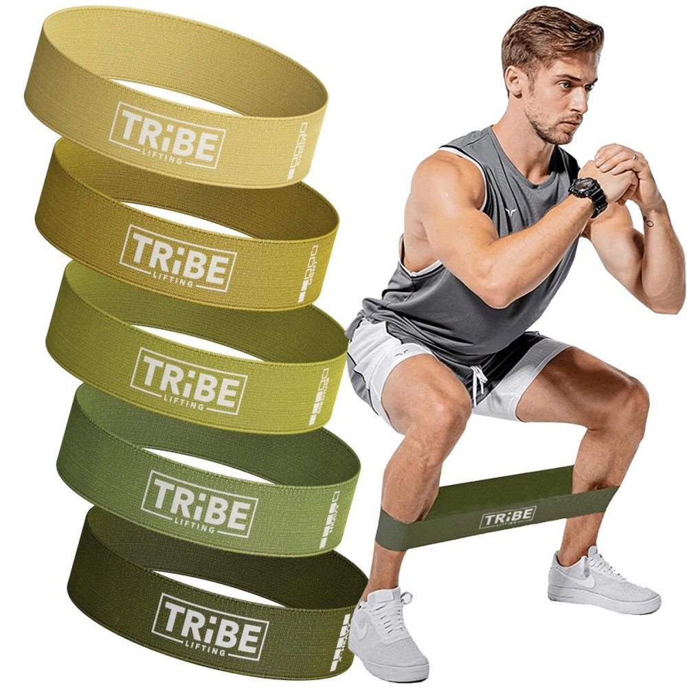 Tribe Lifting Fabric Resistance Bands for Glutes & Legs | 5 Fabric Workout Bands Set | Thick Booty Bands for Squats, Lunges, Hip Training, Physical Therapy & Home Workouts