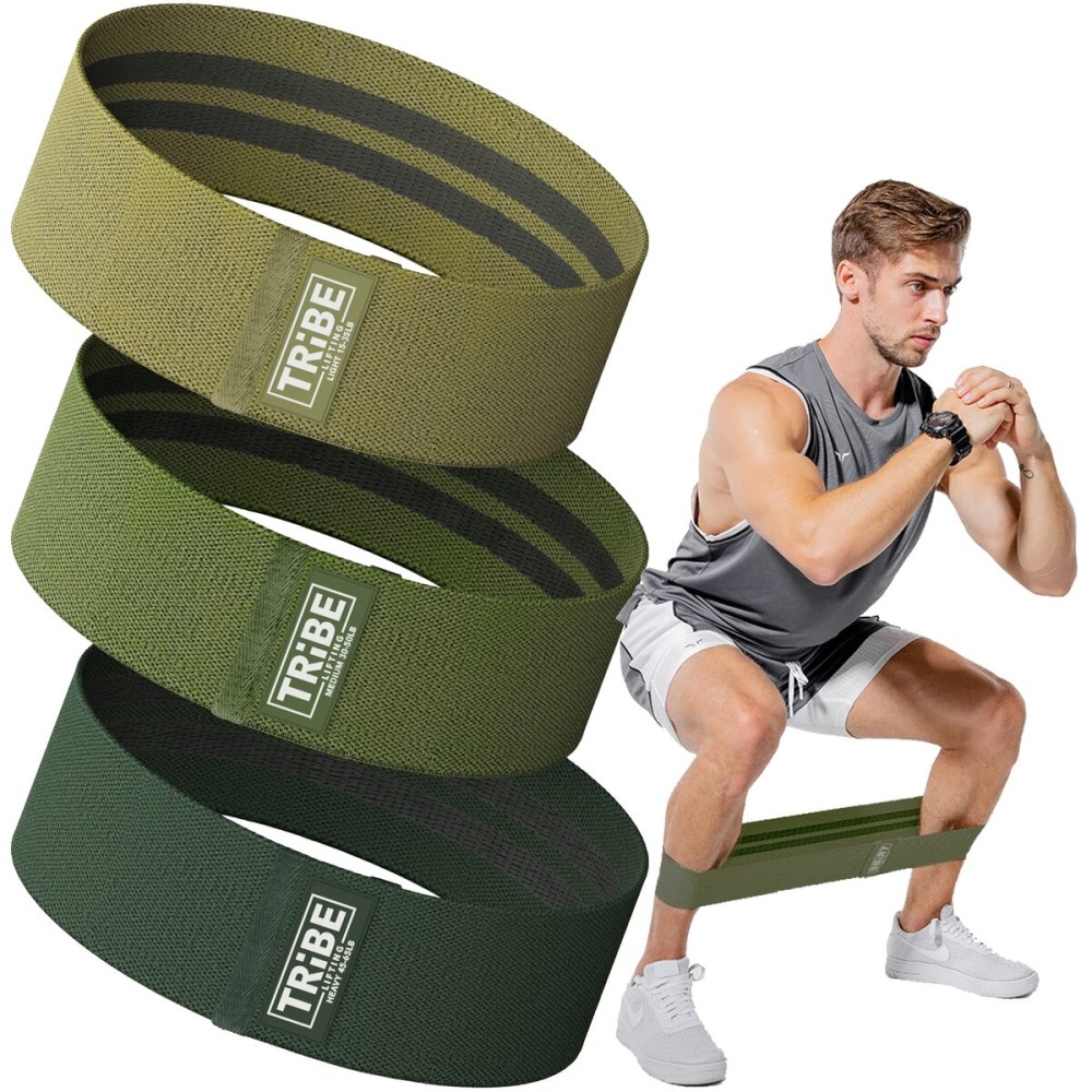 Tribe Lifting Fabric Resistance Bands for Exercise - Hip Bands for Working Out Legs, Glutes, Knees and Thighs for Men and Women - Cloth Circle Booty Bands for Physical Therapy (Military Green)