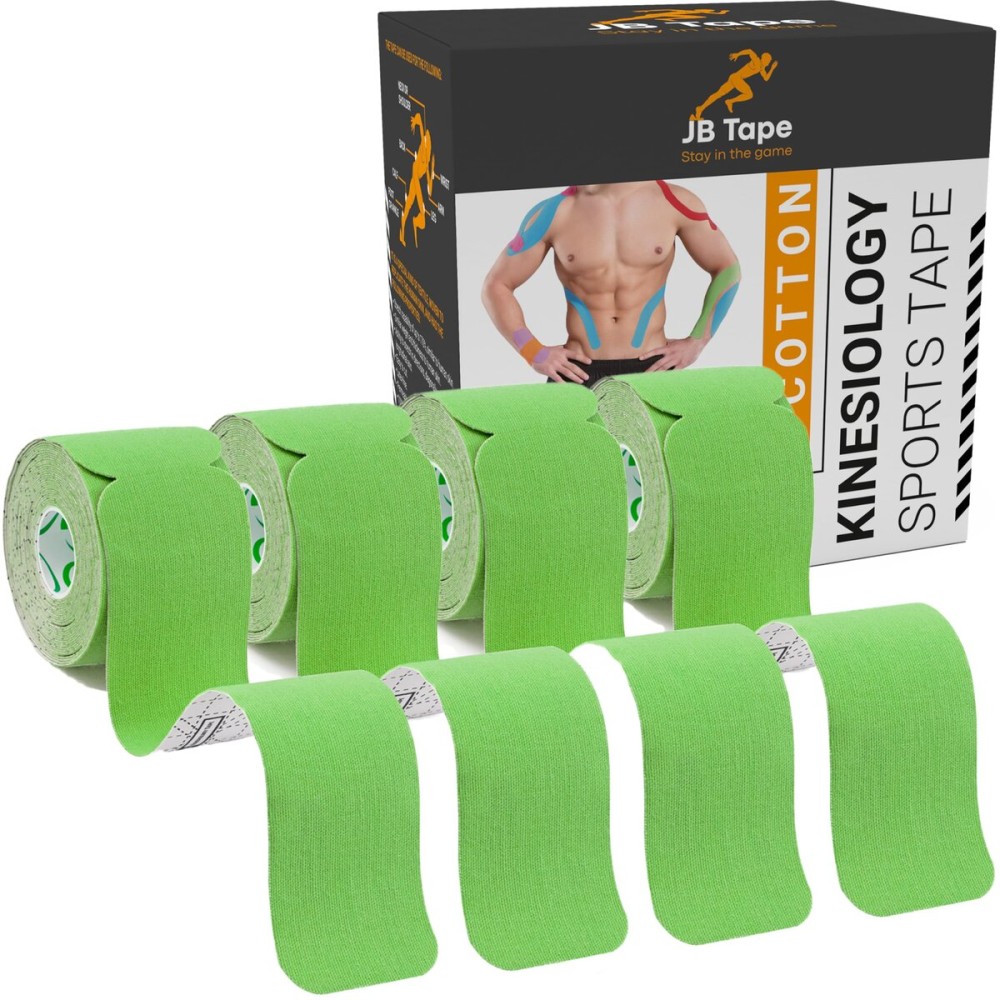 June Bugz Enterprises JB Tape Kinesiology Tape - 80 Precut 10-Inch Strips - Green - Elastic, Latex-Free, Water Resistant - Athletic Muscle & Joint Support - 4 Rolls