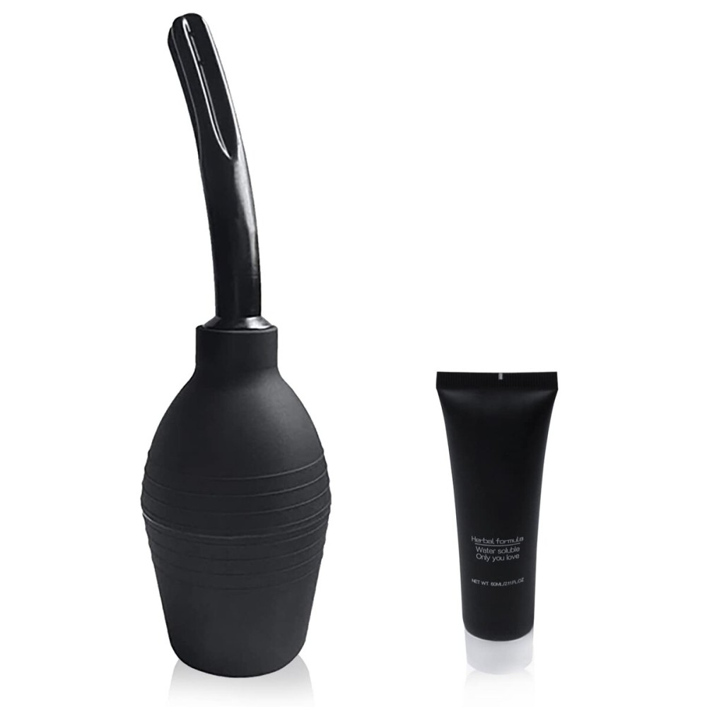 Abyclean Anal Douche Enema Bulb Kit with Lube Vaginal Douche Enema Cleaner for Womens or Mans Health (310ml Black)