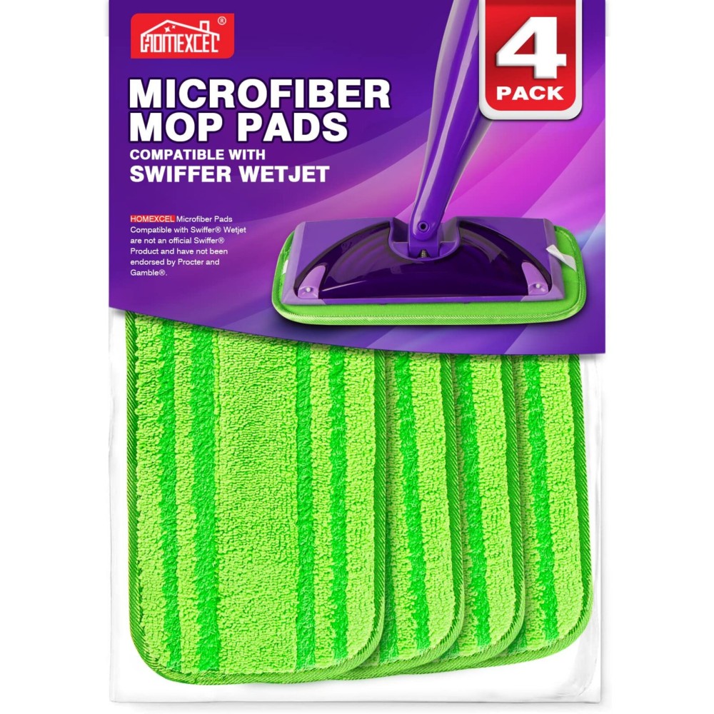 HOMEXCEL Microfiber Mop Pads Compatible with Swiffer Wet Jet-15x5.5, Reusable and Machine Washable Floor Pad Refills, Mop Head Replacements for Multi Surface Wet & Dry Cleaning, Pack of 4