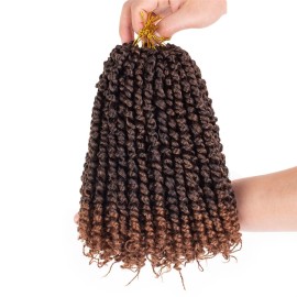 Leeven 10 Inch Pre Twisted Passion Twist Hair 8 Packs Ombre Brown Pre Looped Short Bob Bohemian Braids Hair Extensions for Black Women Bomb Crochet Passion Twists Synthetic Hair 12 Strands/Pack T30