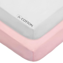 American Baby Company 2 Pack 100% Natural Cotton Fitted Crib Sheets 52 x 28 - Soft, Breathable, Hypoallergenic & Gentle Toddler Bed Sheets, Pink and White, Neutral for Boys & Girls