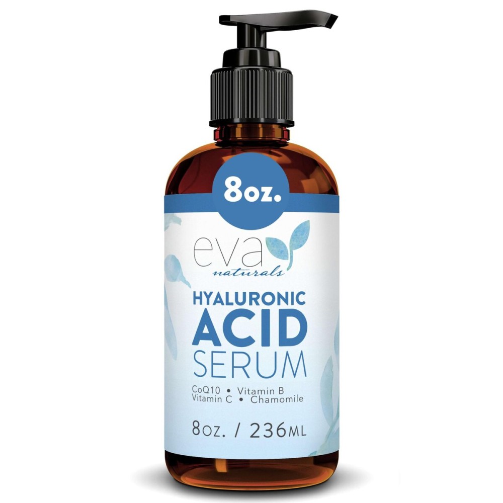 Eva Naturals Anti-Aging Hyaluronic Acid Serum For Face - Professional & Potent Hydrating Anti-Wrinkle Formula For Fine Line & Uneven Skin Tone - Contains Vitamin C, B, & E, Paraben Free (8 Oz)