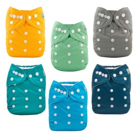 ALVABABY Baby Cloth Diaper 6 Pack with 12 Inserts One Size Cloth Diaper Covers Adjustable Washable Reusable for Baby Girls and Boys