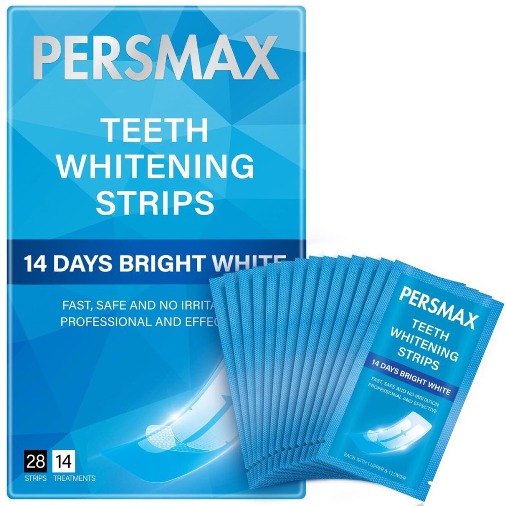 PERSMAX Teeth Whitening Strips for Sensitive Teeth Enamel Safe Whitening Kit No-Slip Remove Coffee Wine Smoking Stains Professional 14 Treatments 28 Strips
